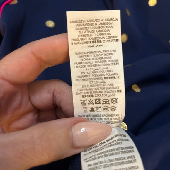 NWT Boden Girls Long Sleeve Rash Guard 13-14Y Blue Metallic Gold Dot - Picture 4 of 8